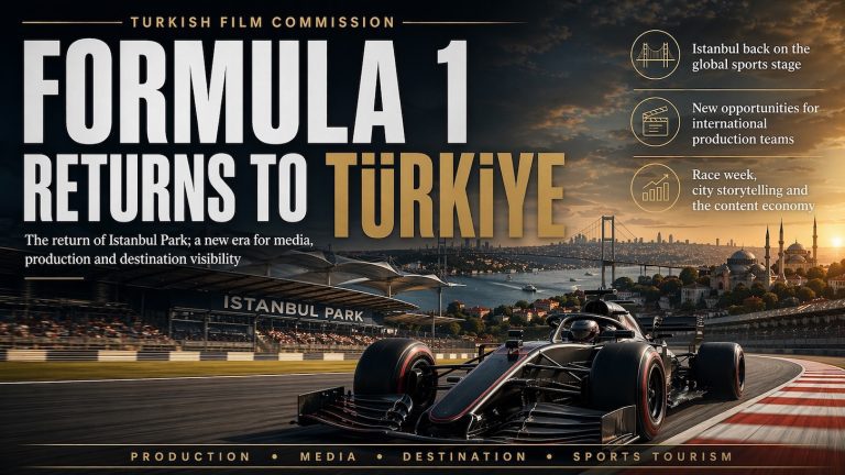 Formula 1 themed magazine cover showing a racing car at Istanbul Park with the Istanbul skyline, highlighting Türkiye’s return to the global motorsport stage.